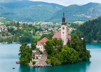 Bled, Slovenië. Kerk van de Tenhemelopneming, Bled Eiland